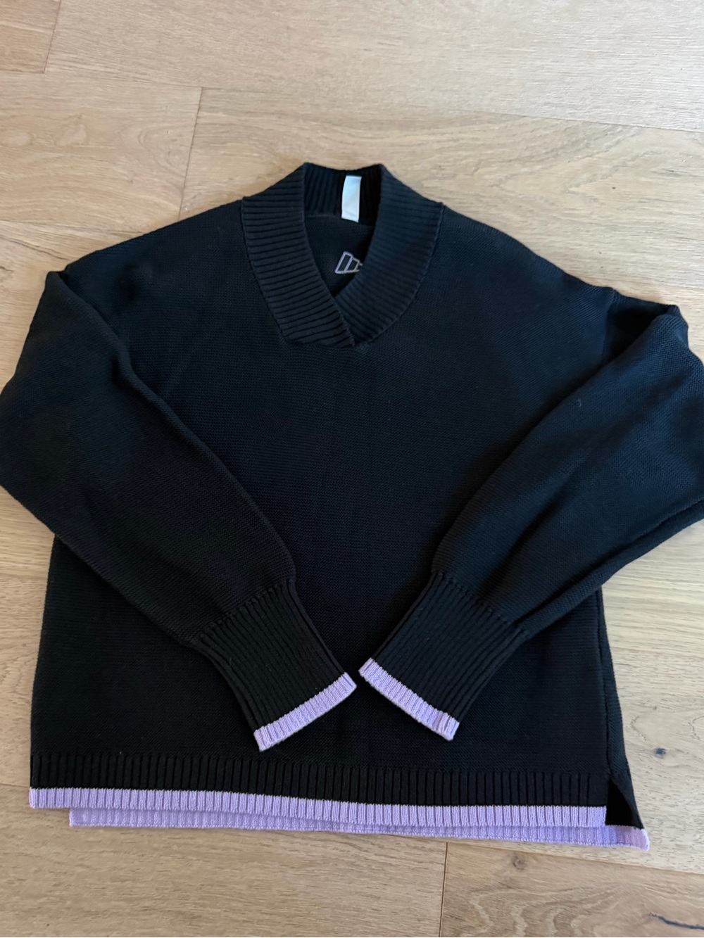 Adidas Ultimate Classic Black V‑Neck Sweater with Lavender Trim